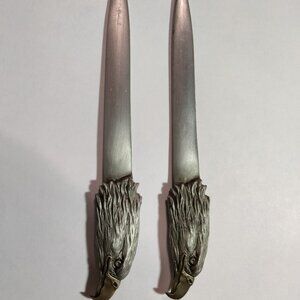 2qty FORT Pewter Eagle Head Handle Letter Openers one has a small crack